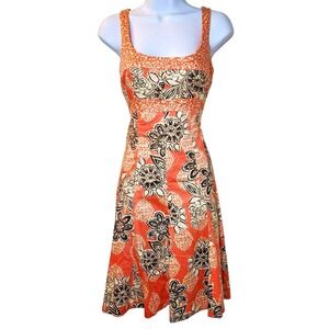 Nine West Floral Dress – Orange Empire Waist, Cotton Blend, Size 4